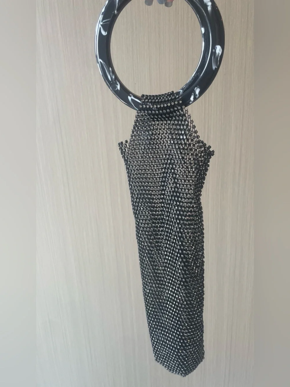 NWOT Rhinestone Beaded Wine Bottle Bag with Handle Ring - Black or Gold